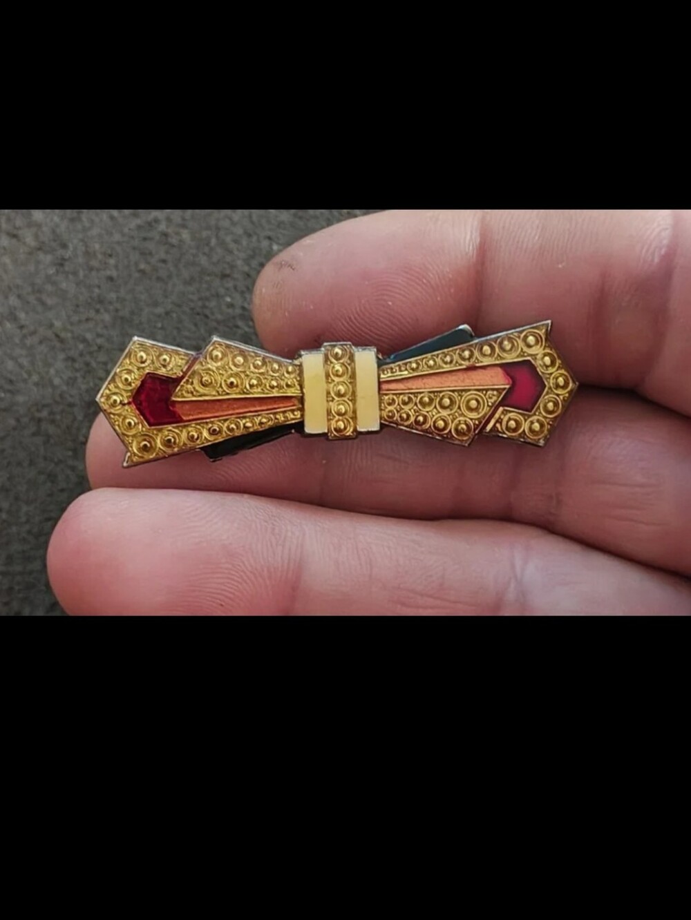 1970s/80s Art Deco Revival Pierre Bex French Enamel Silver Tone Bow Brooch.